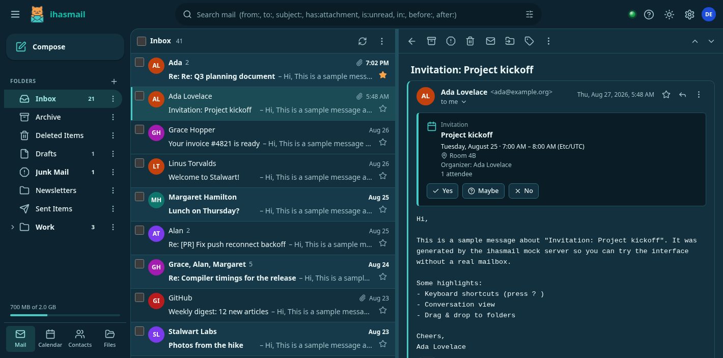 The inbox with a conversation open. A banner across the message says remote images are blocked to protect your privacy, offering Show images and Always from this sender.